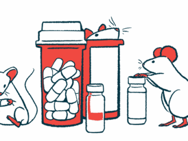 A trio of mice are pictured climbing in and around bottles of prescription medication.