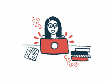 An illustration of a woman engaged in online research.