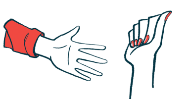 This illustration shows one person's hand reaching out to another's.