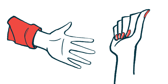 This illustration shows one person's hand reaching out to another's.