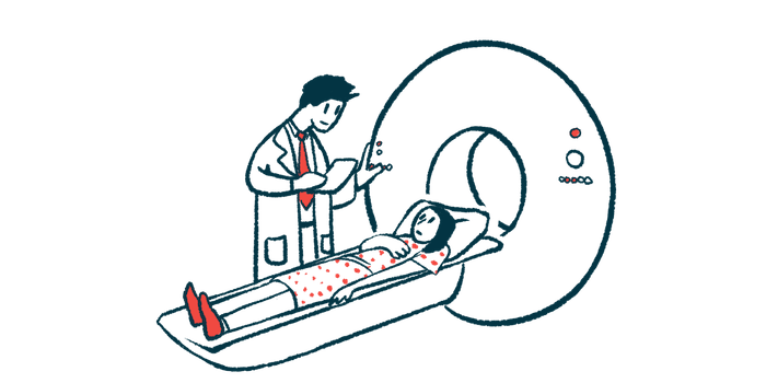 An illustration showing a person being counseled at the start of an MRI scan.