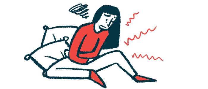 An illustration shows a person holding their abdomen in pain.