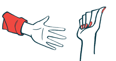 Two hands are shown, one open, one closed.