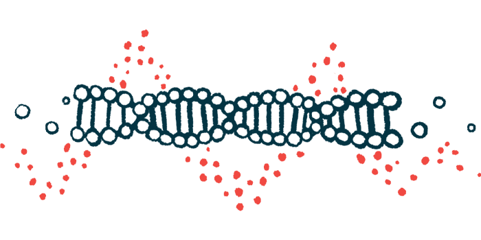 A strand of DNA's double helix is shown.