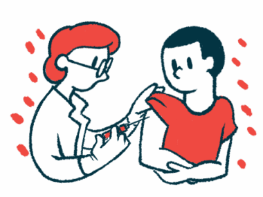 A man is receiving a shot in the arm from a doctor.