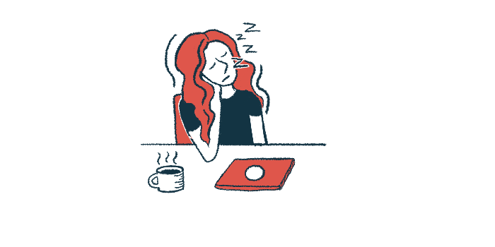 A woman with fatigue falls asleep at a table, with work and a steaming cup in front of her.