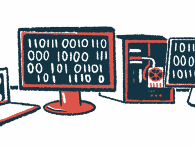 A close-up view of several computers shows coding on each of their screens.